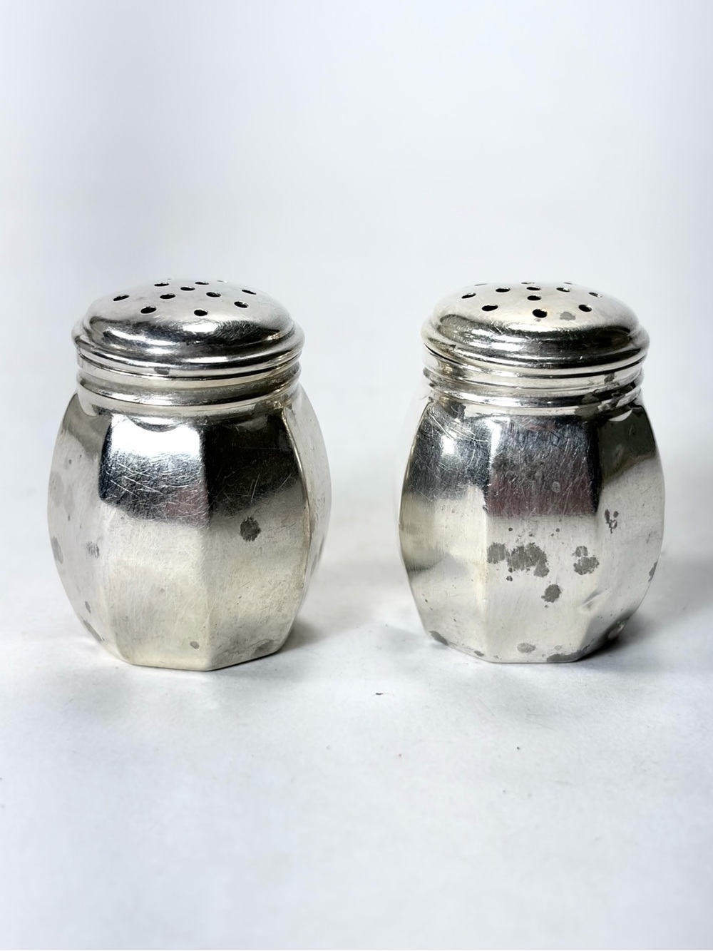 Vintage MCM Sterling Silver Marked Mini Salt and Pepper Shakers